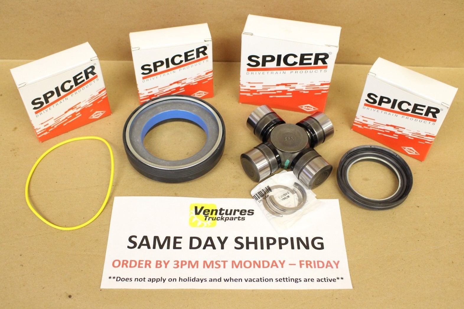 1999-2004 Ford F250 F350 F450 F550 Excursion 4X4 Super Duty Dana Spicer Vacuum Seal O-Ring And NON Maintenance U Joint Kit ( One Side)