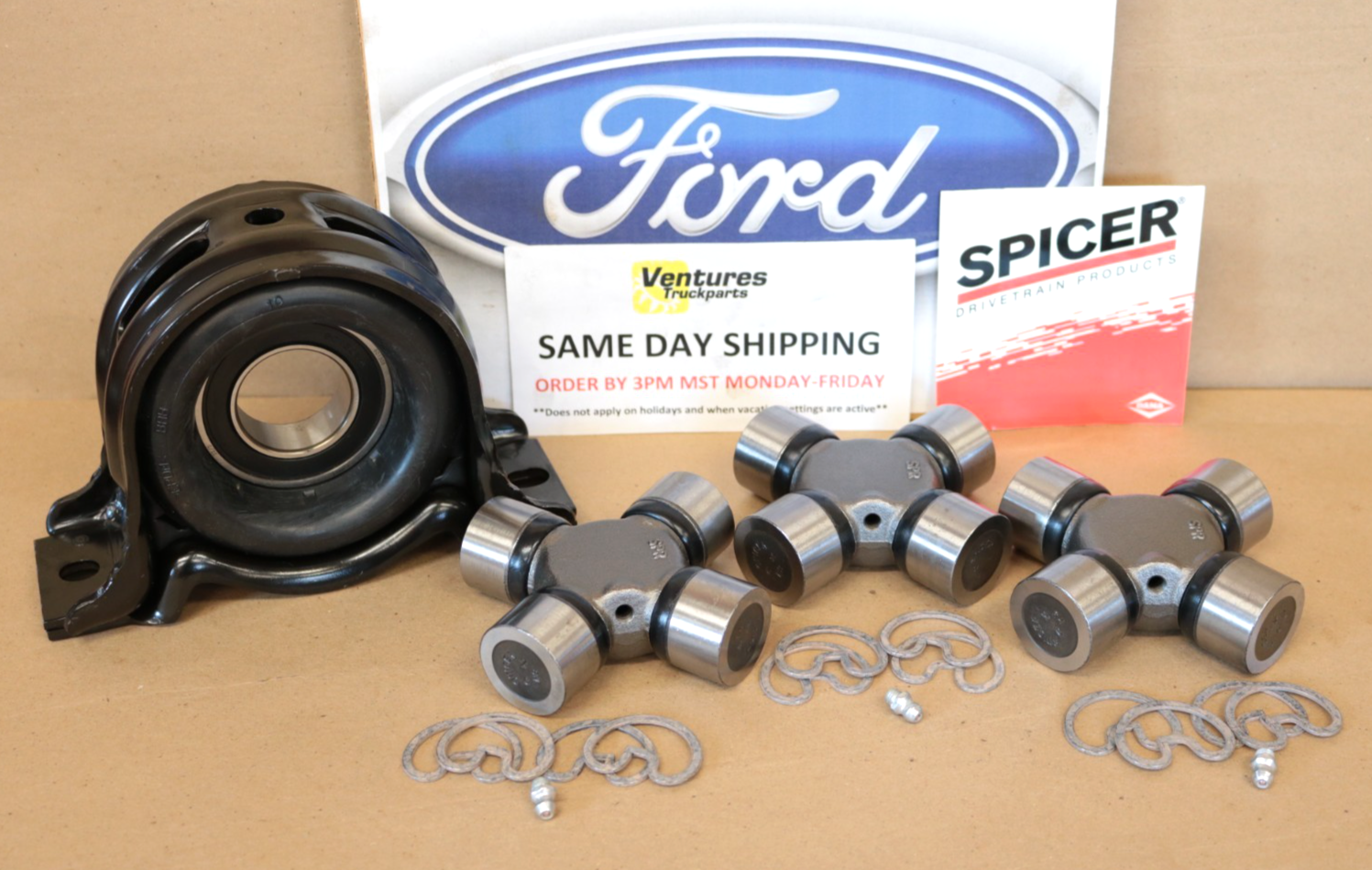 2017-2023 Ford F250 F350 Rear Two Piece Driveline Hanger Carrier Bearing U Joint Kit OEM Dana Spicer